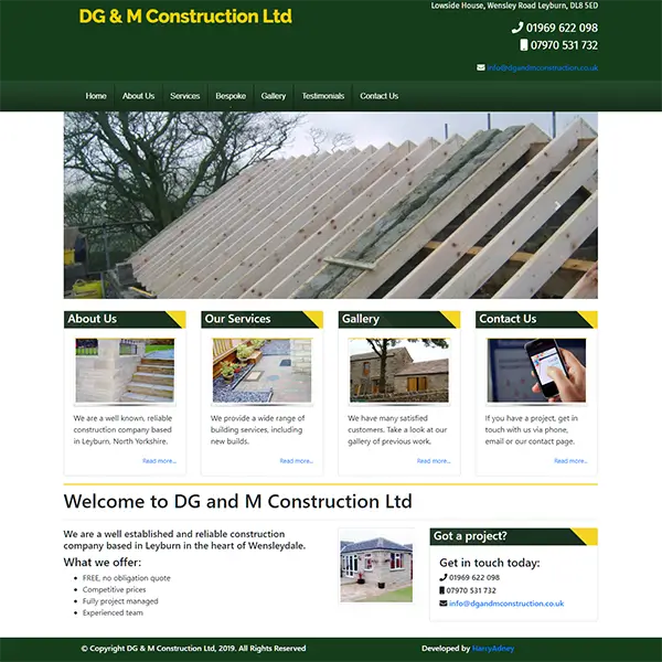 screenshot of D G & M Construction's website home page